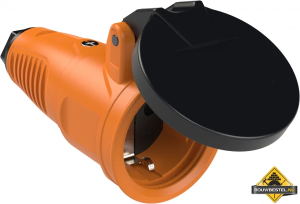 Sirox Volrubber Contrastekker Met Verend Klapdeksel Oranje, IP44 3 Sirox Volrubber Contrastekker Met Verend Klapdeksel Oranje, IP44