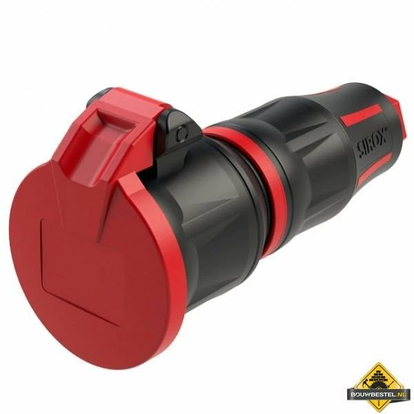 Sirox XL Volrubber Contrastekker Met Verend Klapdeksel Zwart/rood, IP44 3 Sirox XL Volrubber Contrastekker Met Verend Klapdeksel Zwart/rood, IP44