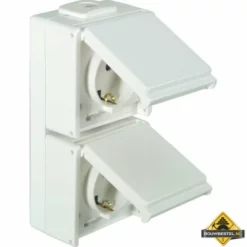 Opus Aqua Geaarde Contactdoos 2-voudig, Verticaal Helder Wit