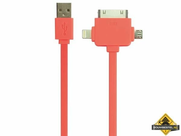 3-In-1 Usb 2.0-Laad-/Synchronisatiekabel - Mannelijk/Mannelijk - Fluorescerend Oranje - 1 M 3 3-In-1 Usb 2.0-Laad-/Synchronisatiekabel - Mannelijk/Mannelijk - Fluorescerend Oranje - 1 M