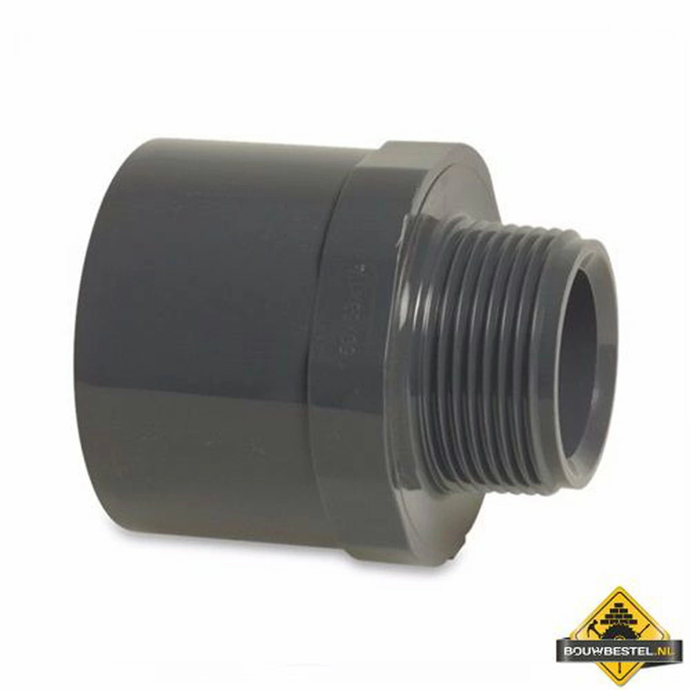 Puntstuk PVC-U 63/75 Mm X 1 1/2 Inch Lijmmof/spie X Buitendraad 10 Bar Grijs L1 (per 10 Stuks) 3 Puntstuk PVC-U 63/75 Mm X 1 1/2 Inch Lijmmof/spie X Buitendraad 10 Bar Grijs L1 (per 10 Stuks)