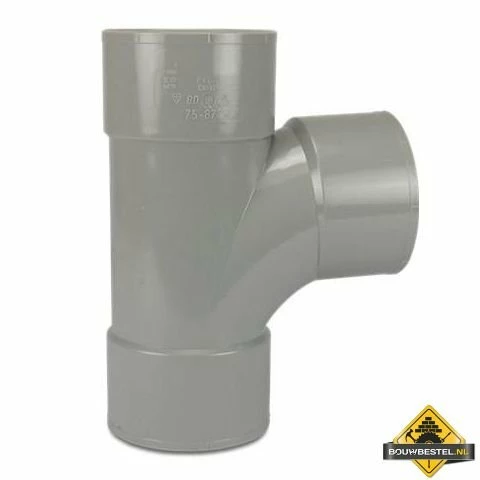 Stroom T-stuk 87 Graden PVC-U 75 Mm Lijmmof Grijs KOMO 3 Stroom T-stuk 87 Graden PVC-U 75 Mm Lijmmof Grijs KOMO
