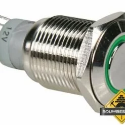 Ronde Metalen Drukknop Spdt 1No 1Nc - Groene Ring