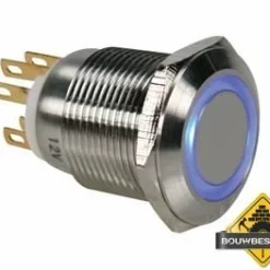 Drukknop In Roestvrij Staal Spdt 1No 1Nc - Blauwe Ring - 19mm