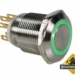 Drukknop In Roestvrij Staal Spdt 1No 1Nc - Groene Ring - 19mm