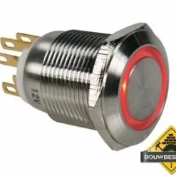 Drukknop In Roestvrij Staal Spdt 1No 1Nc - Rode Ring - 19mm