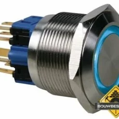 Drukknop - Plat - Roestvrij Staal - Dpst 1No 1Nc - Blauwe Ring