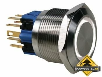 Drukknop - Plat - Roestvrij Staal - Dpst 1No 1Nc - Witte Ring 3 Drukknop - Plat - Roestvrij Staal - Dpst 1No 1Nc - Witte Ring