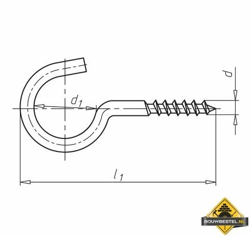 Schroefhaak Houtdraad 70 (l1) X 22mm (d1) Diameter: 3.8 Verzinkt - 25 Stuks 4 Schroefhaak Houtdraad 70 (l1) X 22mm (d1) Diameter: 3.8 Verzinkt - 25 Stuks - Afbeelding 2
