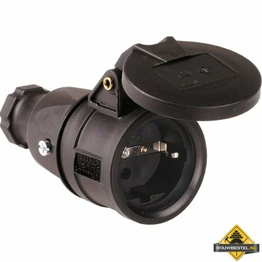 Sirox Volrubber Contrastekker Met Verend Klapdeksel Zwart, IP44 3 Sirox Volrubber Contrastekker Met Verend Klapdeksel Zwart, IP44