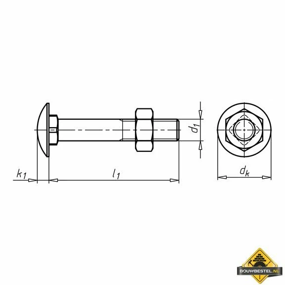 Slotbout M6 - 100 St - Vierkantnok En Moer - 65x16,55 Mm 4 Slotbout M6 - 100 St - Vierkantnok En Moer - 65x16,55 Mm - Afbeelding 2