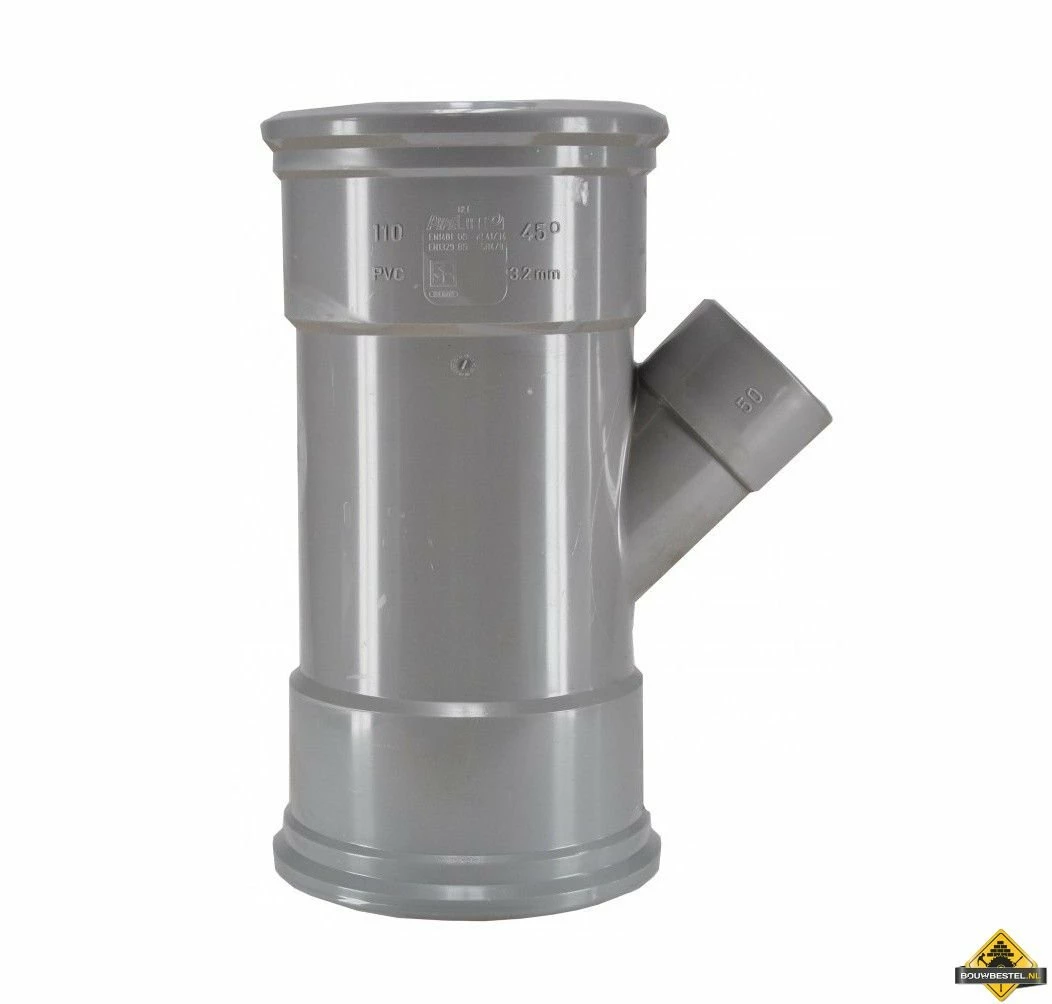 PVC T-stuk 45 Graden 2xmanchet X Lijmmof 110x 75 3 PVC T-stuk 45 Graden 2xmanchet X Lijmmof 110x 75
