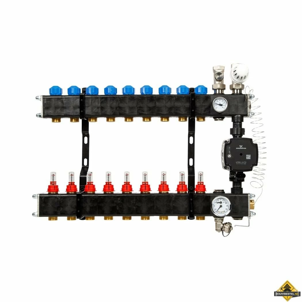 VTE Composiet Vloerverwarming Verdeler Grundfos UPM3 9-groeps 3 VTE Composiet Vloerverwarming Verdeler Grundfos UPM3 9-groeps